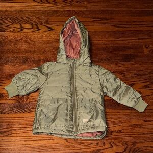 7 For All Mankind Kids Puffer Jacket in Green and Pink
